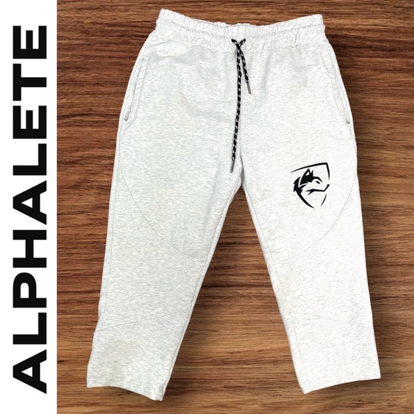 ALPHALETE Light Heather Gray Crop Capri High Rise Sweat Pant Jogger M Gym Lounge - Picture 1 of 13